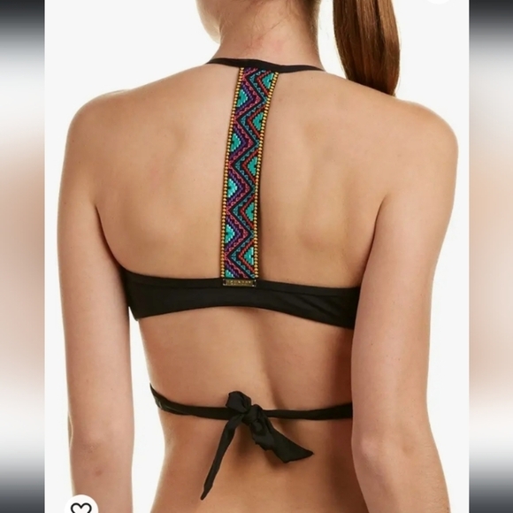 Laundry by Shelli Segal Black Aztec Oasis Wrap Bikini Top Size Small New - Picture 1 of 12